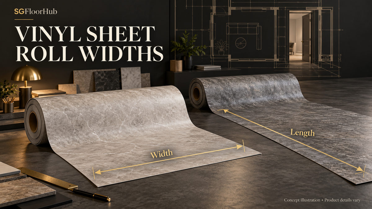 SGFloorHub AI-generated concept illustration for Vinyl Sheet Roll Widths: Understanding Product Options. Illustrative product details vary; not a named manufacturer's specification.