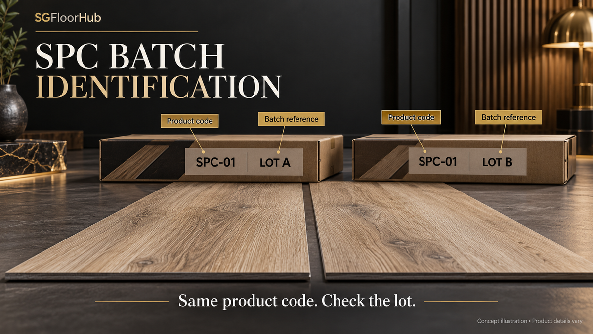 SGFloorHub AI-generated concept illustration for Mixed SPC Production Lots: Why Batch Identification Matters. Illustrative product details vary; not a named manufacturer's specification.