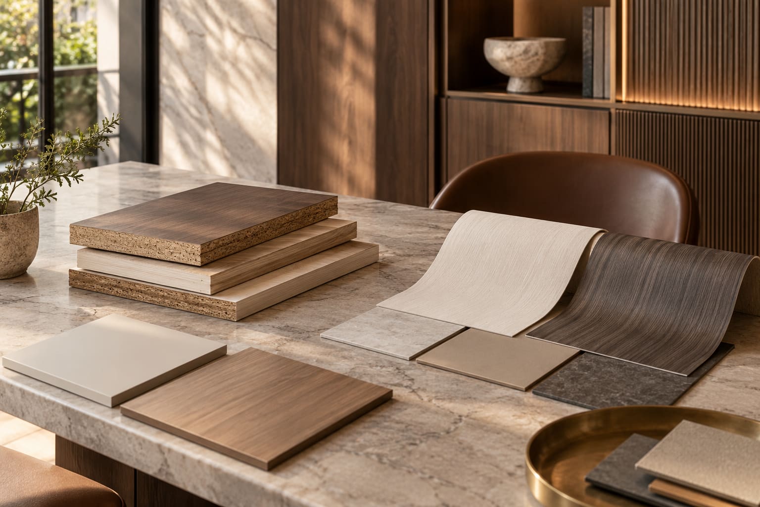 Decorative Laminate vs Architectural Film — AI-generated editorial illustration; not a named-brand product or completed client project