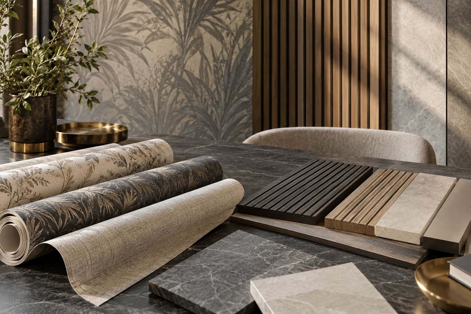 Wallpaper vs Wall Panels in Singapore — AI-generated editorial illustration; not a named-brand product or completed client project